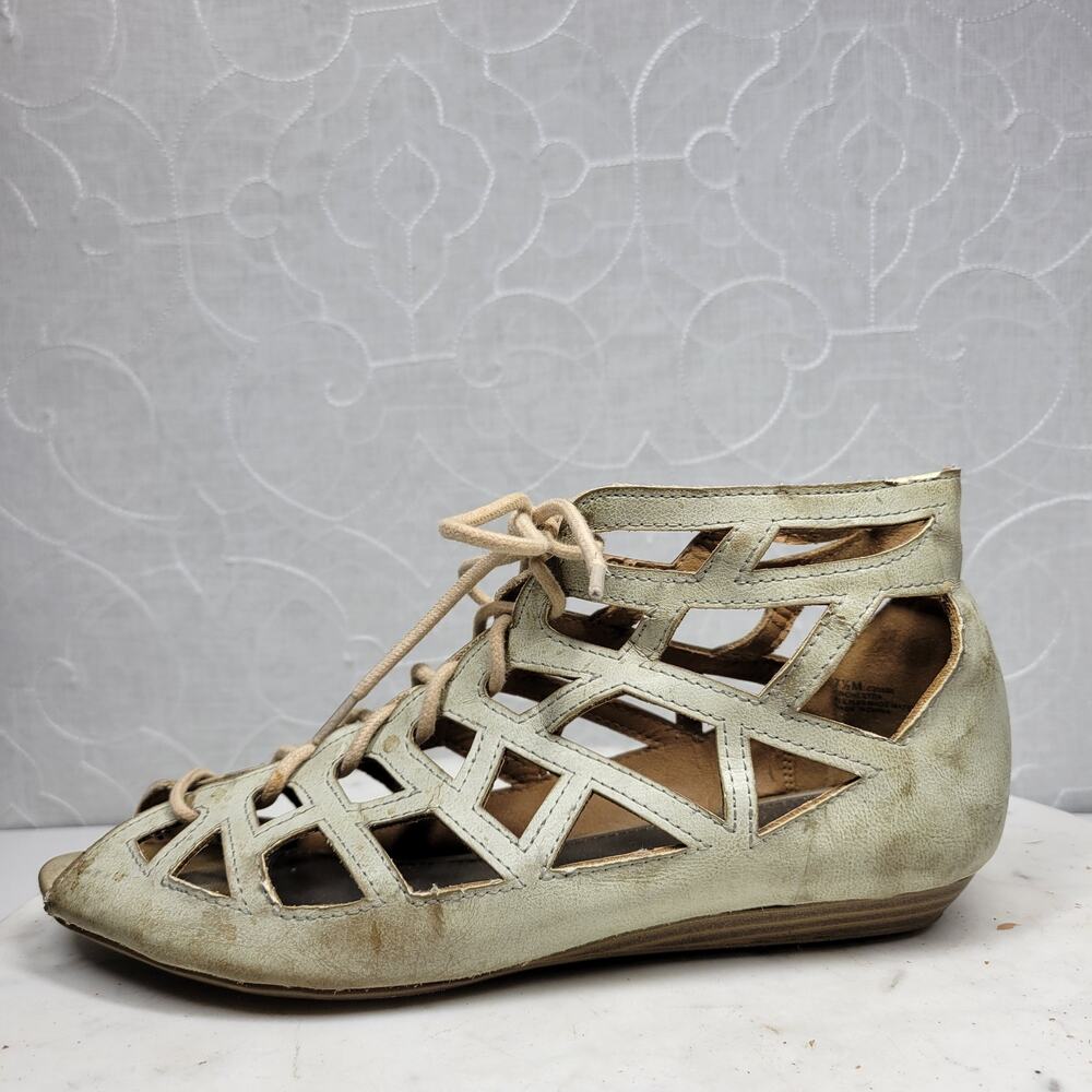 MIA Botticelli Sandals Womens 7.5 Green Leather Cutout Lace Up Strappy Gladiator
